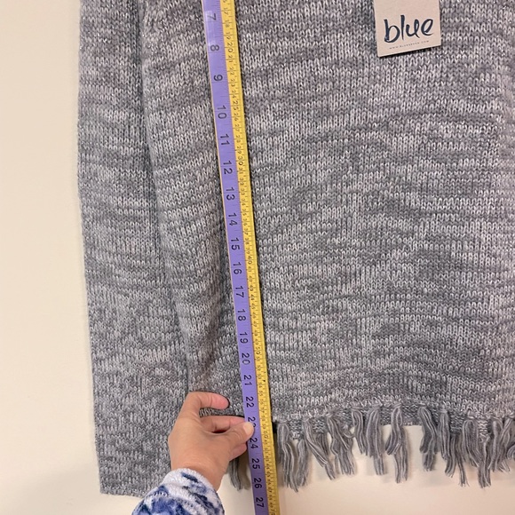 Women’s Crewneck Knit-Sweater, Fringed seam, long sleeve, Small, Blue Seven - Picture 15 of 15